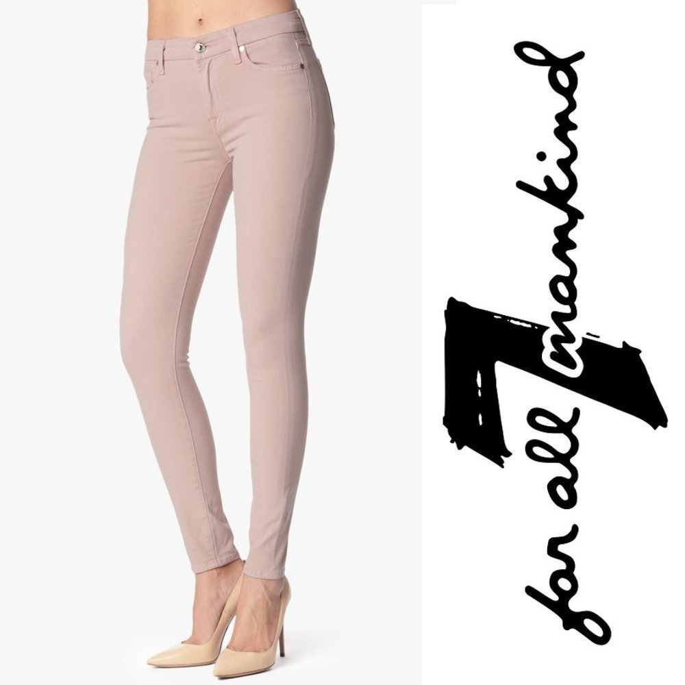 7 FOR ALL MANKIND Jeans Mid Rise Skinny Contour Womens 26 Blush Pink $178 EUC
